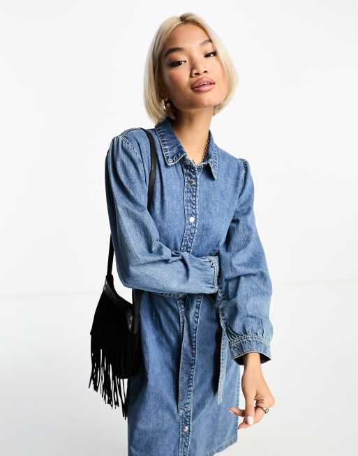 Co belted denim cheap midi shirtdress