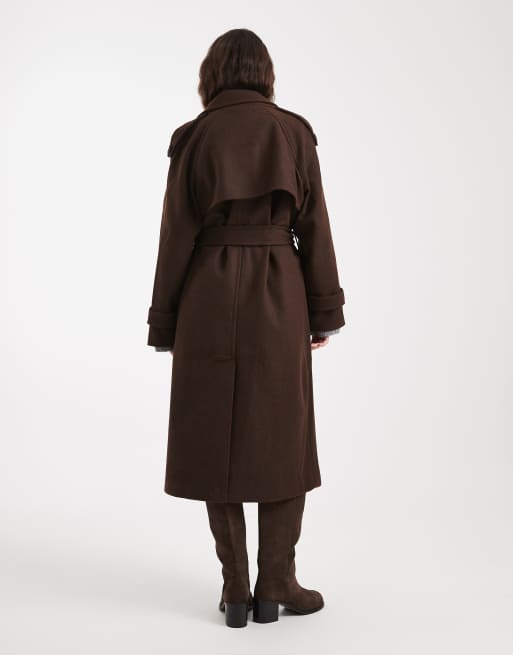 ONLY belted formal coat in chocolate brown