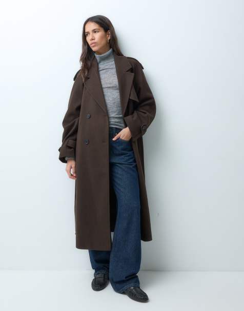 ONLY belted formal coat in chocolate brown - view 1