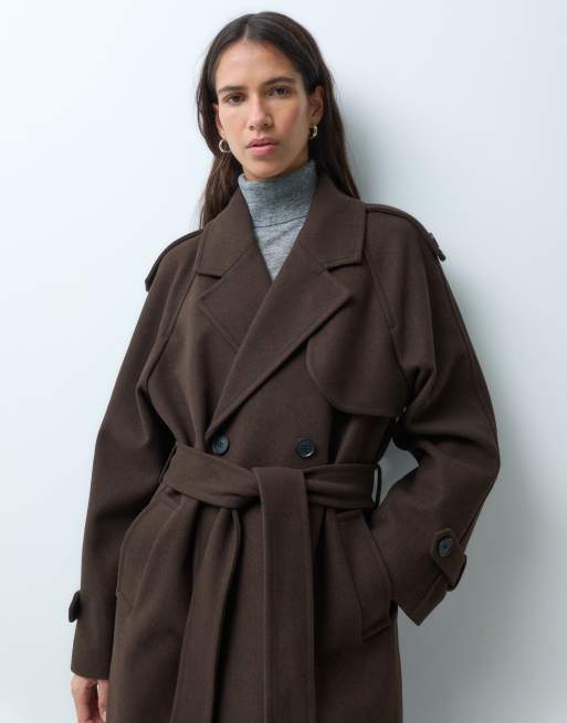 ONLY belted formal coat in chocolate brown, 2 of 4