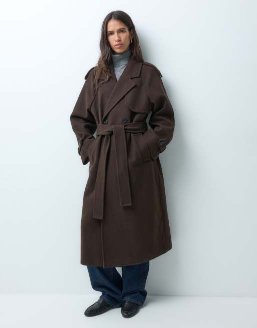 ONLY belted formal coat in chocolate brown, 3 of 4