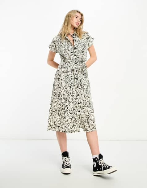 ONLY belted midi shirt dress in white and black spot  - view 1