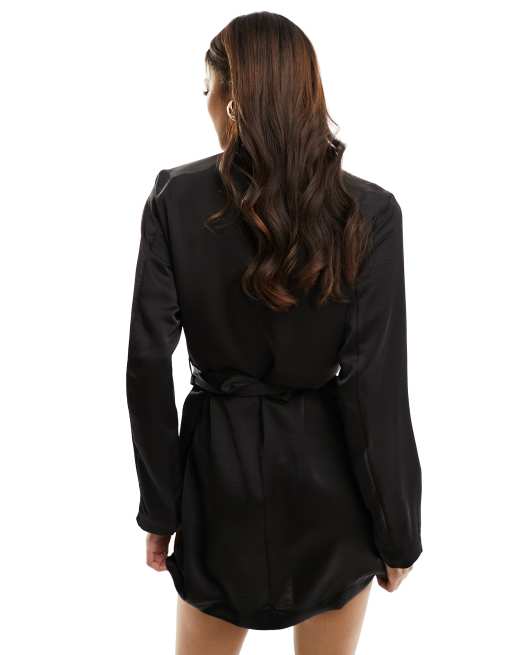 Only belted satin blazer mini dress in black ASOS