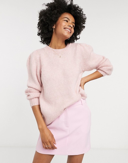 Only benin long sleeve casual jumper in dusty pink