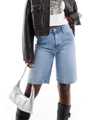 ONLY - Bermuda en jean à taille haute - Bleu clair