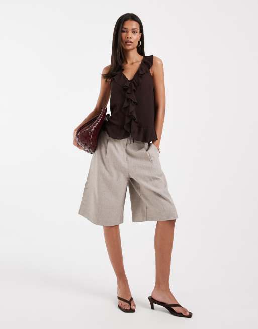 ONLY - Bermuda sartoriali a vita alta color pietra