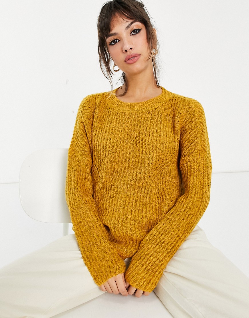 Only Bernice long sleeve pullover knit sweater in golden brown
