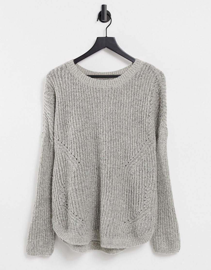 Only Bernice long sleeve pullover knit sweater in light gray melange-Grey