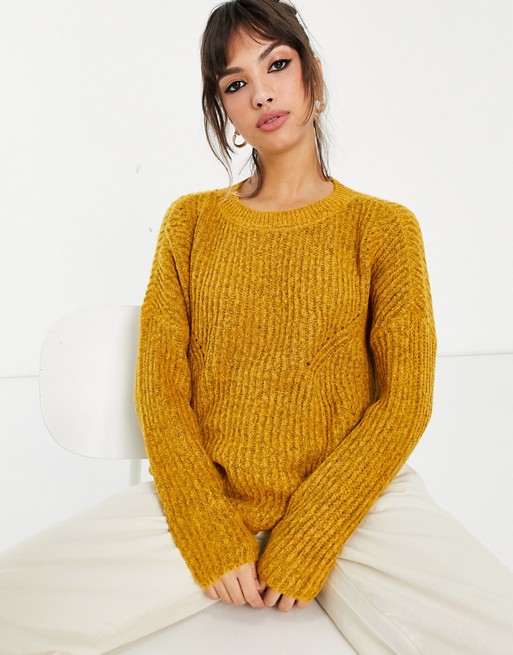 Only Bernice long sleeve pullover knitted jumper in golden brown