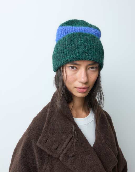 ONLY berretto in maglia a righe blu e verdi, 3 di 5