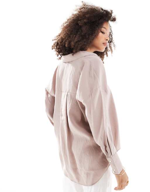 ONLY – Beżowy fakturowany T-shirt oversize z długimi rękawami, 4 z 4