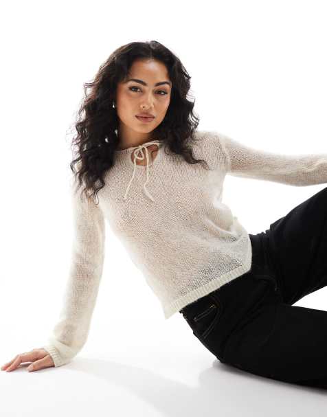 ONLY neck tie detail jumper in beige