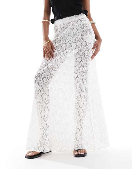 ONLY – Biała koronkowa spódnica maxi, 2 z 5
