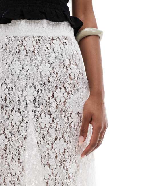 ONLY – Biała koronkowa spódnica maxi, 5 z 5