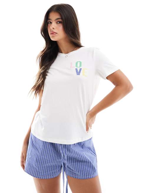 ONLY – Biały T-shirt o pudełkowym kroju z napisem „Love”, 4 z 4