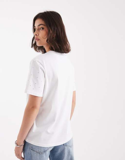 ONLY – Biały T-shirt o pudełkowym kroju ze strasami, 4 z 4