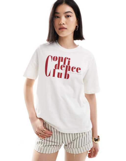 ONLY – Biały T-shirt o pudełkowym krótkim kroju z napisem „Confidence“  