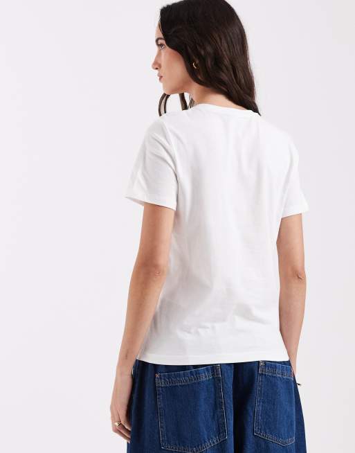 ONLY – Biały T-shirt z okrągłym dekoltem i haftowanym wzorem w kwiaty, 3 z 4