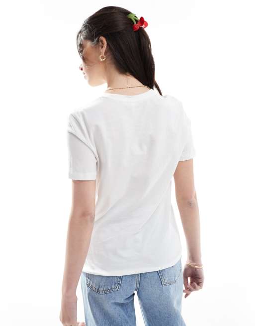 ONLY – Biały T-shirt z okrągłym dekoltem i haftowanym wzorem w wisienki , 3 z 4