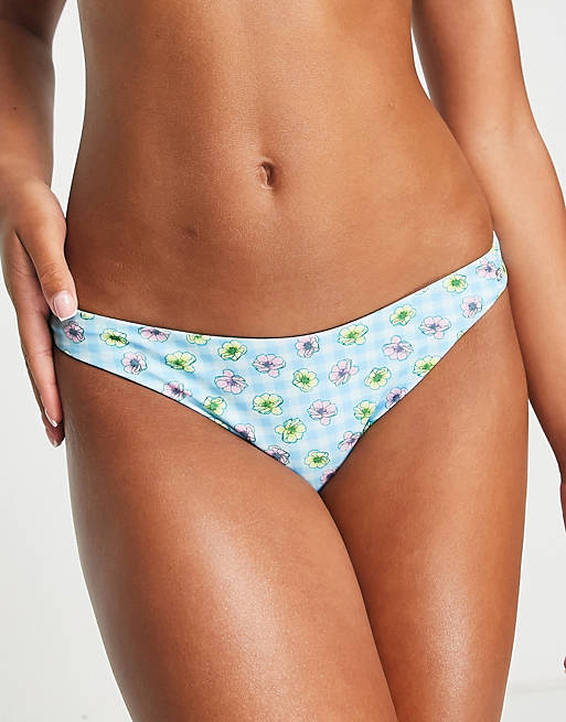 Only bikini bottoms in blue floral and gingham
