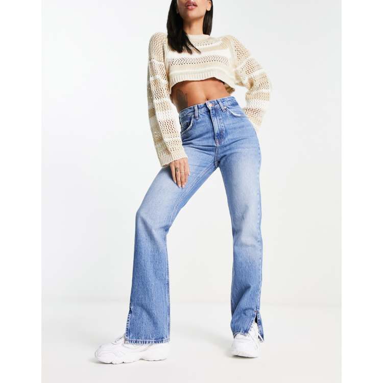 Billie Jeans - High Waisted Cotton Distressed Mom Denim Jeans in