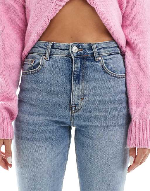 Only - Billie - Højtaljede jeans med lige ben og slidser i benene i lyseblå vask, 4 af 5