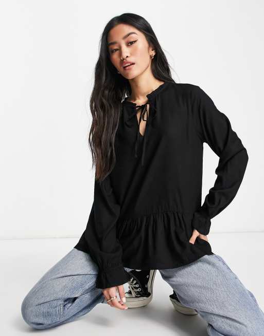 Only binna woven smock blouse in black | ASOS