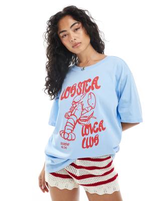 ONLY - Blå boyfriend-T-shirt med hummergrafik - view 1