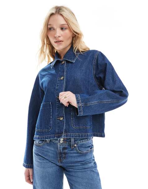 ONLY - Blå denimjakke i firkantet pasform - view 1