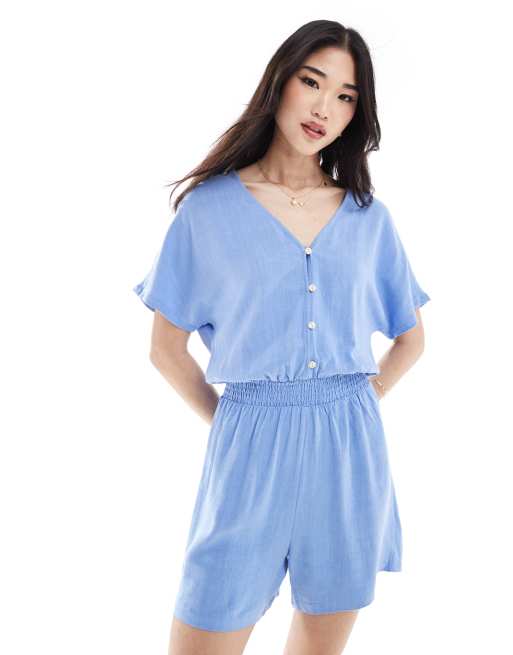 ONLY – Blå playsuit i linne 