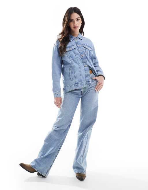 ONLY – Blå, stentvättad jeansjacka i oversize, 4 av 4