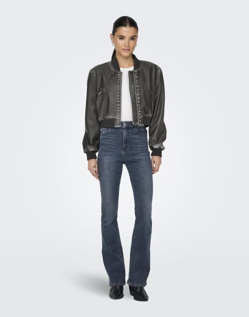 ONLY – Blåsvarta, utsvängda jeans