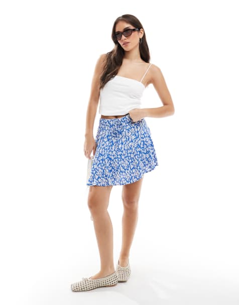 ONLY - Blåt skort med elastisk talje og småblomstret print - view 1