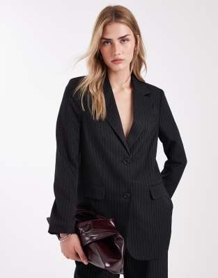 Blazer d'ensemble oversize à boutonnage droit - Noir à rayures fines 38