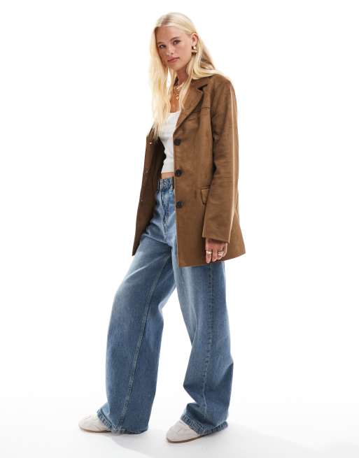 ONLY – Blazer-Mantel aus Wildlederimitat in Hellbraun ASOS