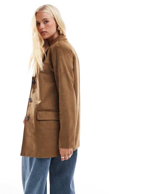 Damen Mantel Wildlederimitat Mantel Only Collar Women Only Faux