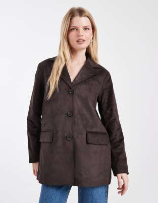 ONLY - Blazer-Mantel aus Wildlederimitat in Schokobraun-Brown