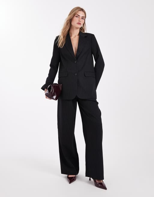 ONLY - Blazer monopetto oversize nero gessato in coordinato, 2 di 4