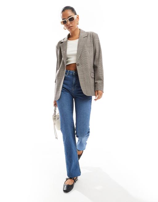 ONLY Blazer oversize à carreaux Beige ASOS