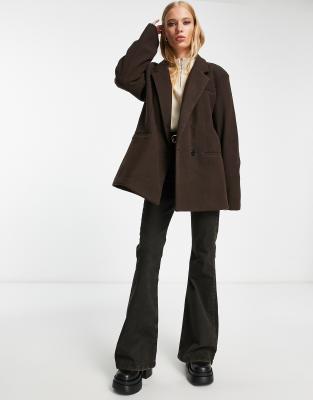 Only - Blazer oversize en tissu effet laine - Marron 