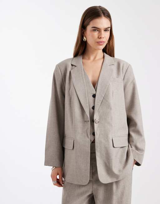 ONLY - Blazer sartoriale oversize beige in coordinato