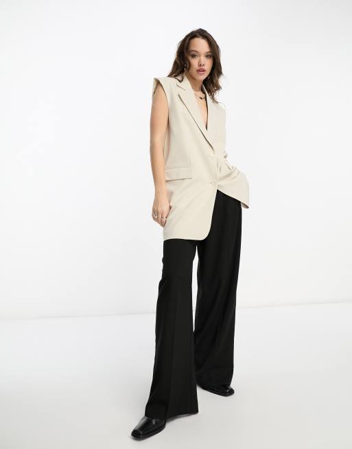 Only - Blazer senza maniche taglio lungo color pietra 