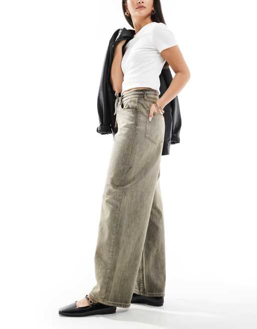 ONLY - Bleecker - Jeans con gamba cilindrica allacciato in vita grigio lavaggio vintage