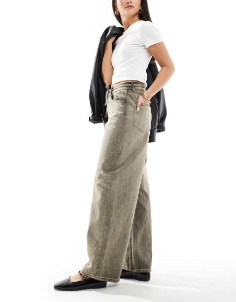 ONLY – Bleecker – Jeans in grauer Vintage-Waschung mit abgerundetem Bein und Bindegürtel - view 1