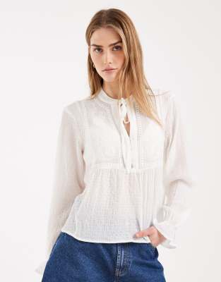 Blouse à fleurs brodées - Blanc 44