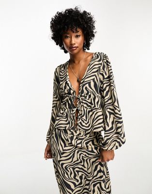 Only tie front blouse in zebra print - ASOS Price Checker