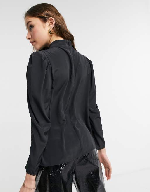 Only - Blouse froncée sur le devant à col montant - Noir, 2 de 4