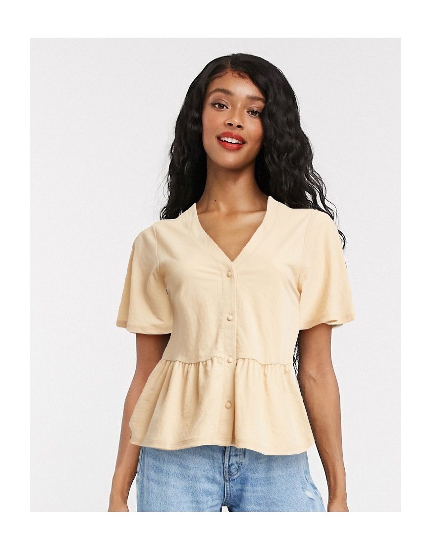 Only blouse with peplum hem in sand-Beige
