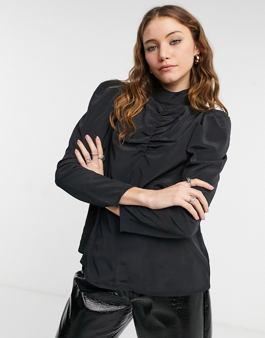 Blusa accollata nera arricciata sul davanti-Nero - Only Camicia donna  - immagine2