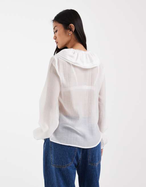 ONLY - Blusa bianca allacciata sul davanti con volant , 4 di 4